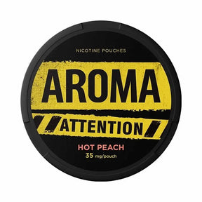 AROMA Attention Hot Peach 35mg nicotine pouches with hot peach flavour.