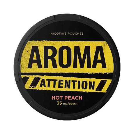 AROMA Attention Hot Peach 35mg nicotine pouches with hot peach flavour.
