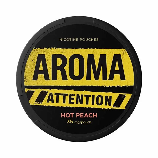 AROMA Attention Hot Peach 35mg nicotine pouches with hot peach flavour.