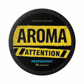 AROMA Attention Peppermint 35mg nicotine pouches with peppermint flavour.
