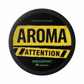 AROMA Attention Spearmint 50mg nicotine pouches with spearmint flavour.
