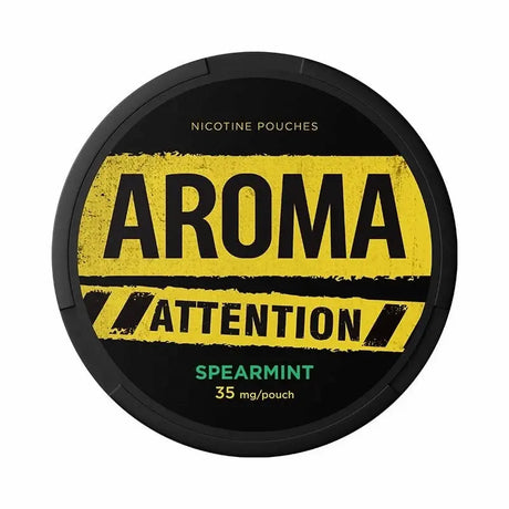 AROMA Attention Spearmint 50mg nicotine pouches with spearmint flavour.
