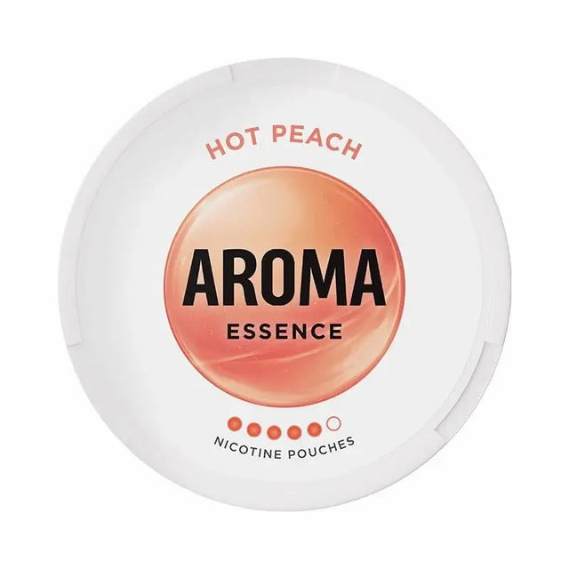 AROMA Essence Hot Peach 20mg nicotine pouches with hot peach flavour.