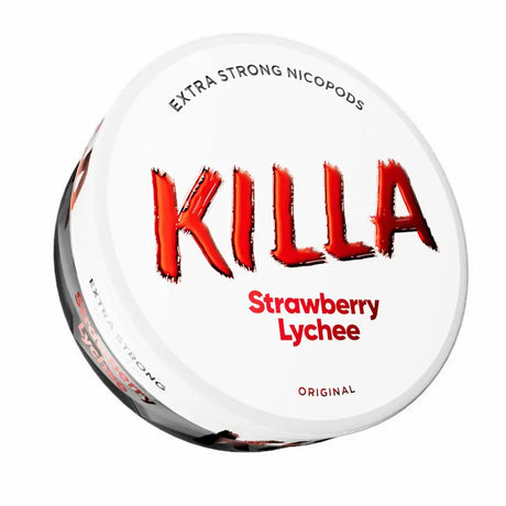 KILLA Strawberry Lychee 16mg nicotine pouches can with sweet strawberry and lychee flavour, strong nicotine strength.