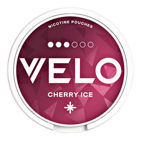 VELO Cherry Ice 10mg Nicotine Pouches, rich cherry flavour with a refreshing icy finish, slim pouch format.