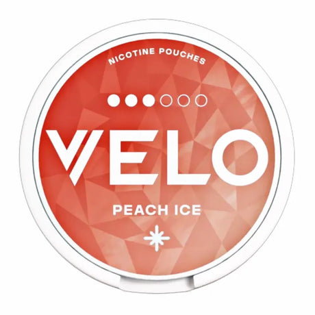 VELO Peach Ice 10mg Nicotine Pouches, sweet peach flavour with icy finish, slim and discreet pouch design.
