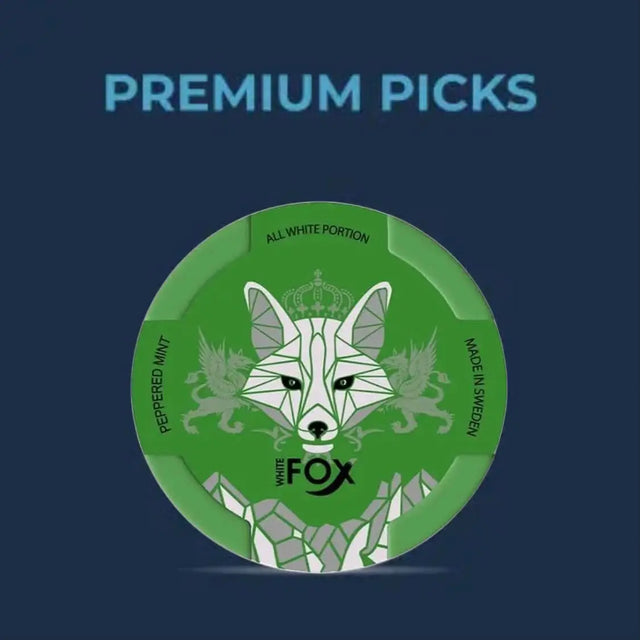 White Fox Peppermint 19mg nicotine pouches, strong mint flavour, tobacco free premium nicotine pouches